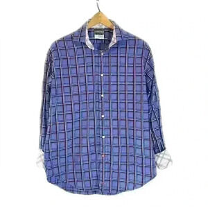 Thomas Dean Spring Plaid Dual Pattern Roll Up Sleeve 100% Cotton Dress Shirt, M
